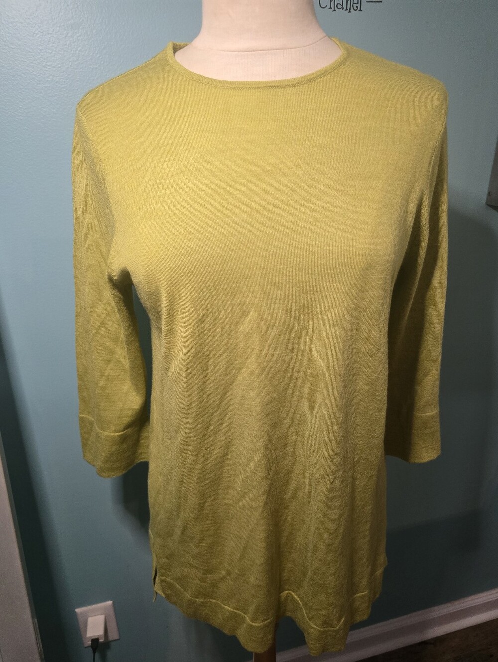 J. Jill Merino Wool Lightweight Crewneck Top in Chartreuse